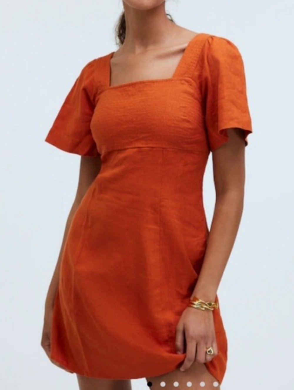 Madewell Square-Neck Mini Dress 100% Linen Orange 4?